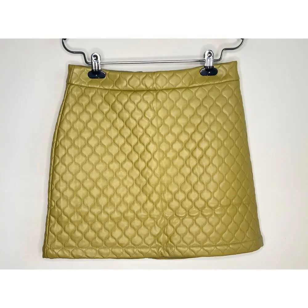 Greylin Sandra Quilted Vegan Leather Jacket & Mini Skirt Algae Green Set M